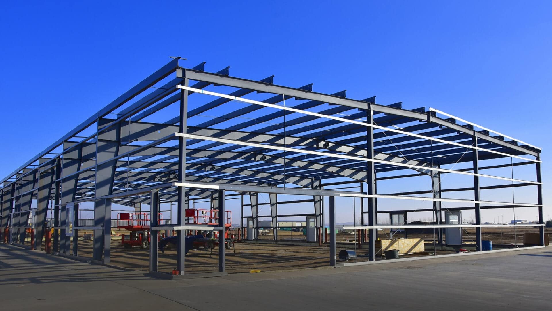 Pre-engineered steel building under construction